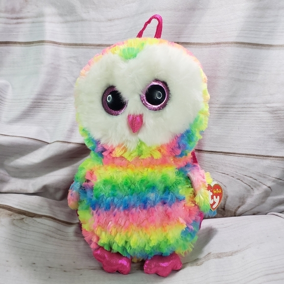 TY Gear Beanie Boos Owen Neon Rainbow Owl Plush Backpack Stuffed Animal 12 Inch - Picture 1 of 14